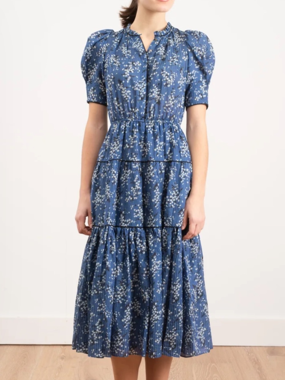 Ulla Johnson Blue Floral Tiered Midi Dress size 4